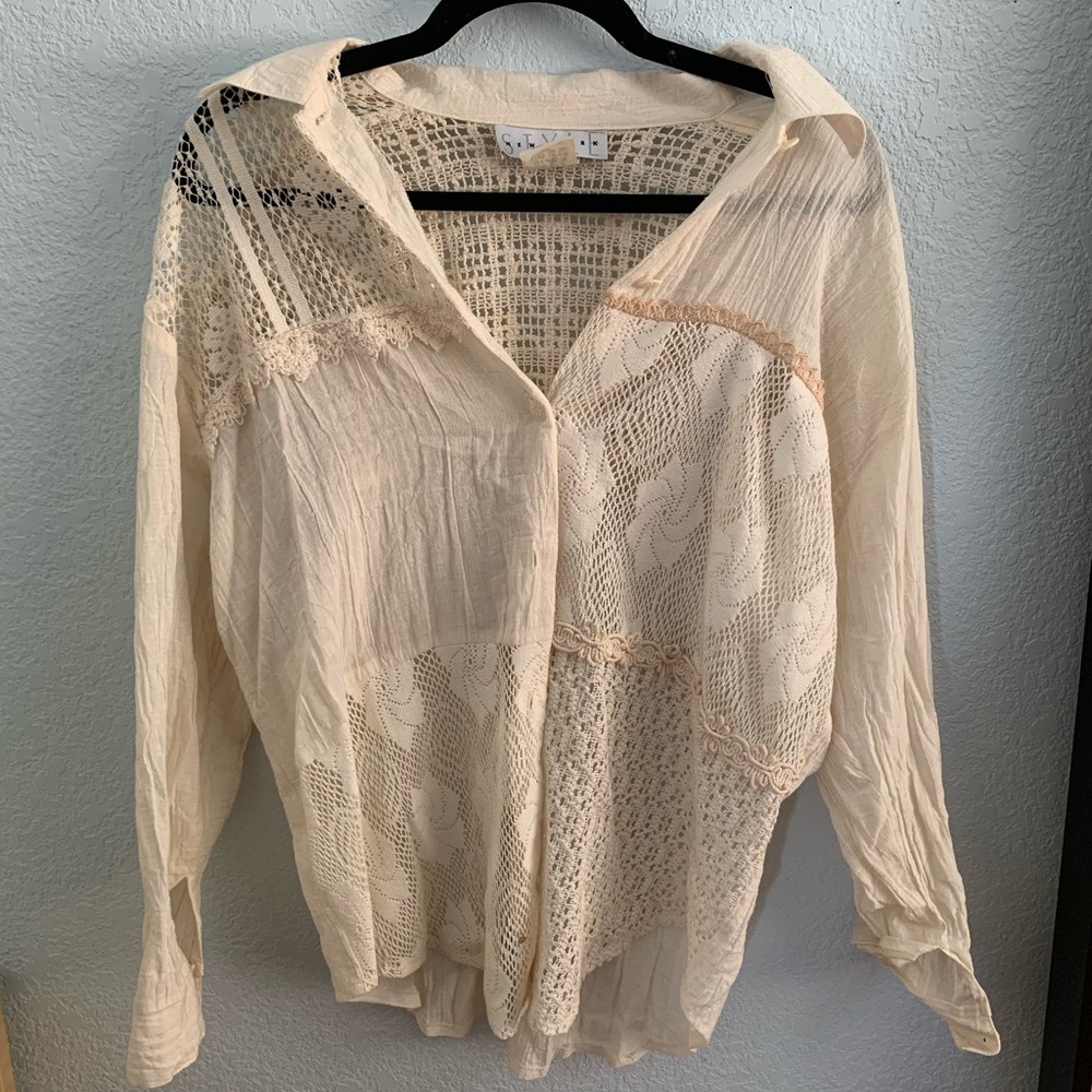 Vintage Bohemian White Long Sleeve Button Up
